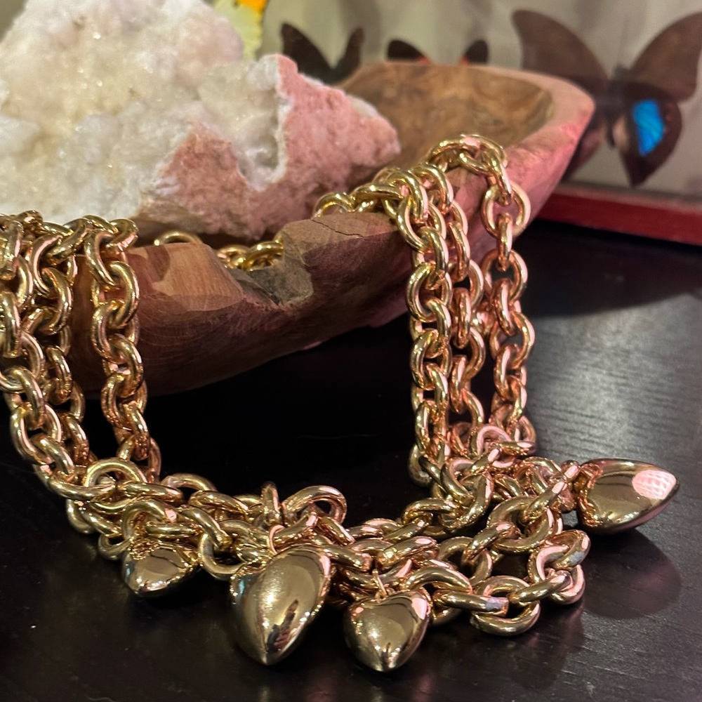 Vintage Joan Rivers Puff Hearts & Chains Necklace